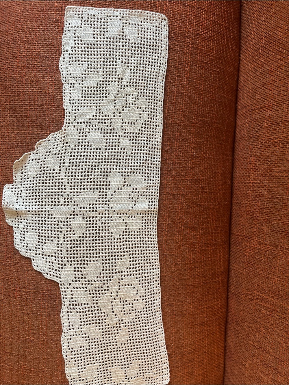 Vintage hand, crocheted table runner with Roses 27” long Lovely!